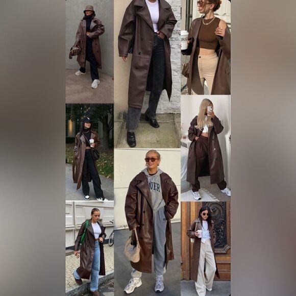 NWT Brown vegan leather trench coat jacket - Picture 6 of 11